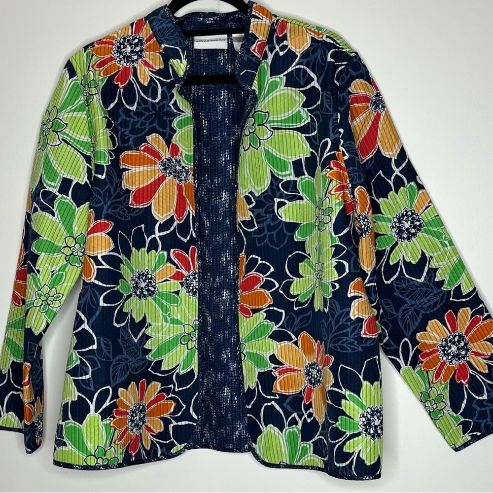 Alfred Dunner Floral Quilted Jacket - Green, Orange, Navy